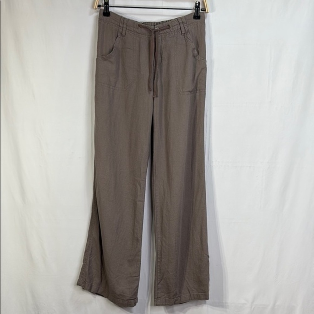 🦅 the vintage twin Brown linen blend Wide Leg Pants with Drawstring Waist